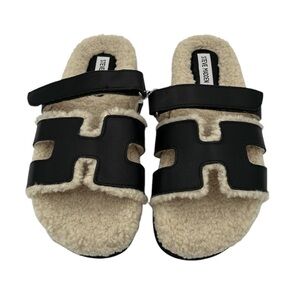 Steve Madden Mayven Faux Fur Leather Slide Sandals Women's Size 9.5